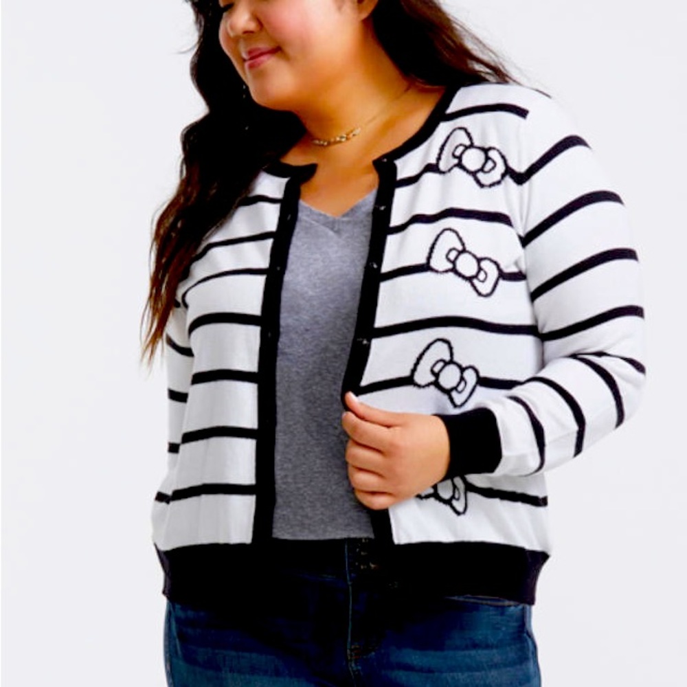 Black and white striped Sanrio Hello Kitty Cardigan Torrid Sz 2